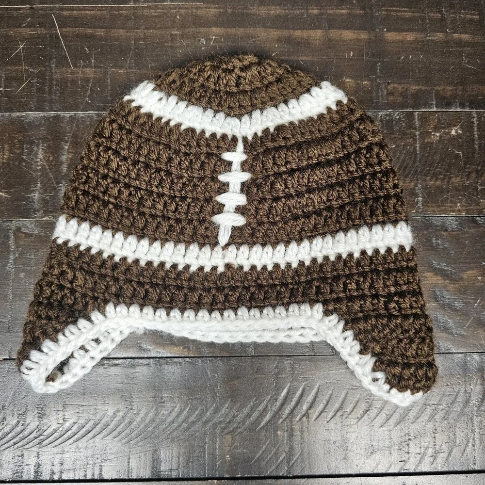 Lot‎ Of 3 Baby Toddler Winter Hats Blue Gray Brown Crochet Football